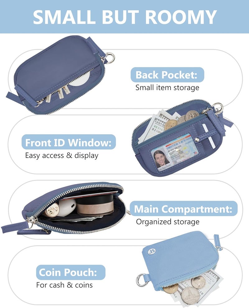 Sunpour Store Nylon Wristlet Wallets,Dual Pouch Keychain Wristlet Wallet,RFID Small Wallet With Coin Pouch,ID Window For Travel (Light Blue) - Image 3
